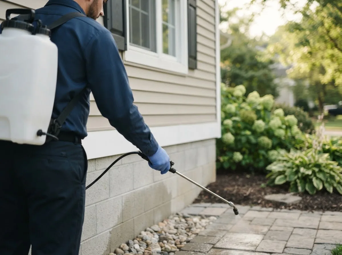 Pest control technician inspecting a home in Hobart, OK